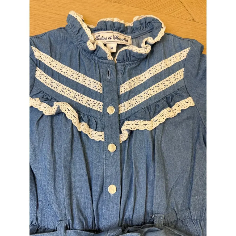 Tartine Et Chocolat - Girls Denim Jumpsuit - Size 3A - Picture 4 of 7